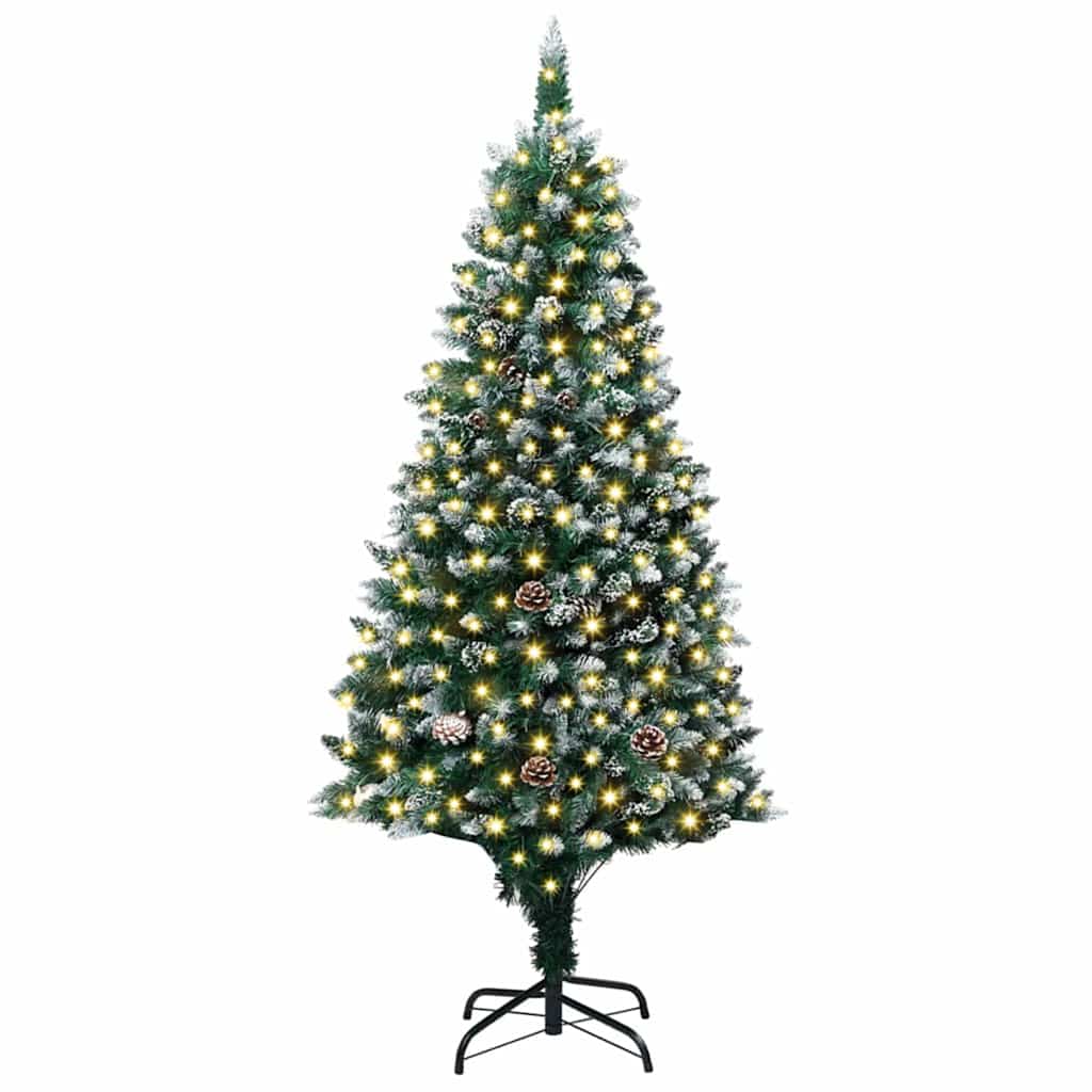 Künstlicher Weihnachtsbaum mit LEDs Kugeln Zapfen 150 cm