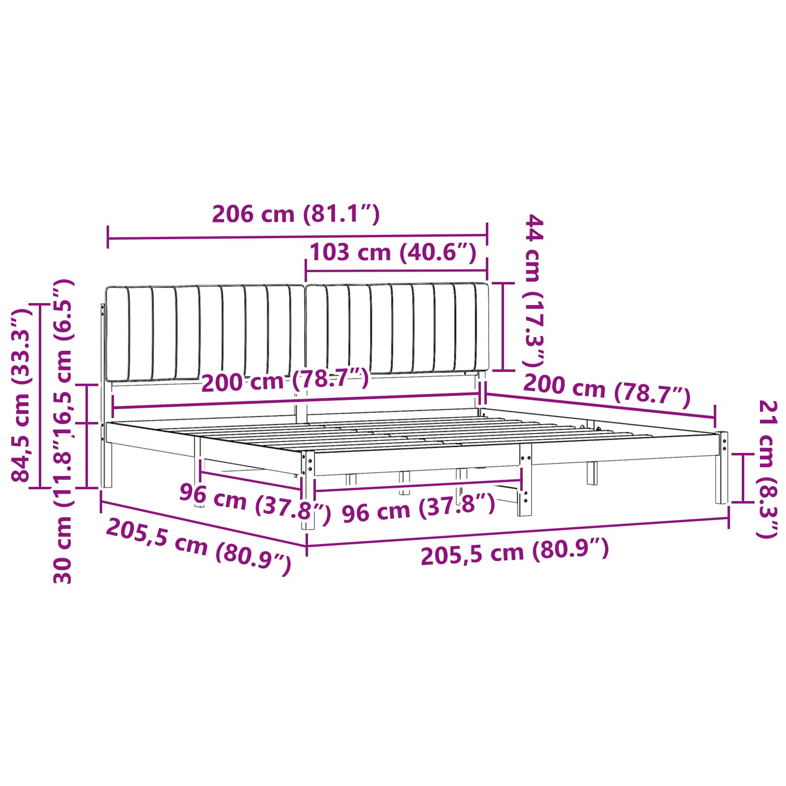 Bettgestell mit gepolstertem Kopfteil Hellgrau 200 x 200 cm