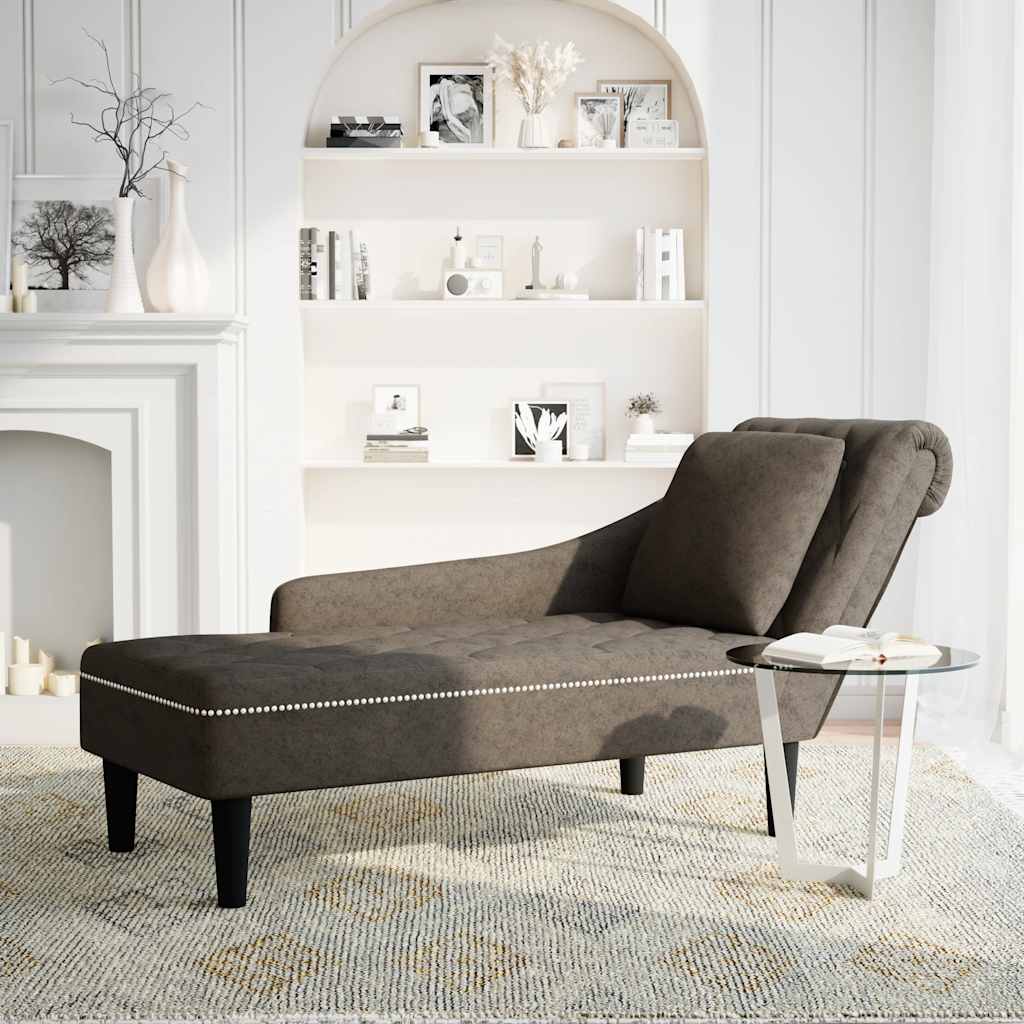 Chaiselongue mit Kissen und Rechter Armlehne Braun Kunstleder