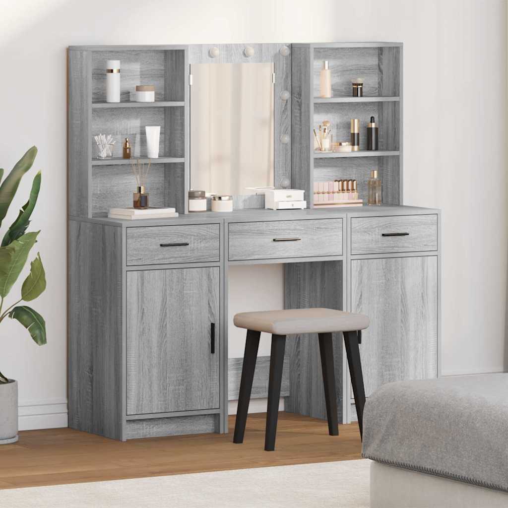 Schminktischset mit LED mit Schubladen 3 pcs Weiß Holzwerkstoff