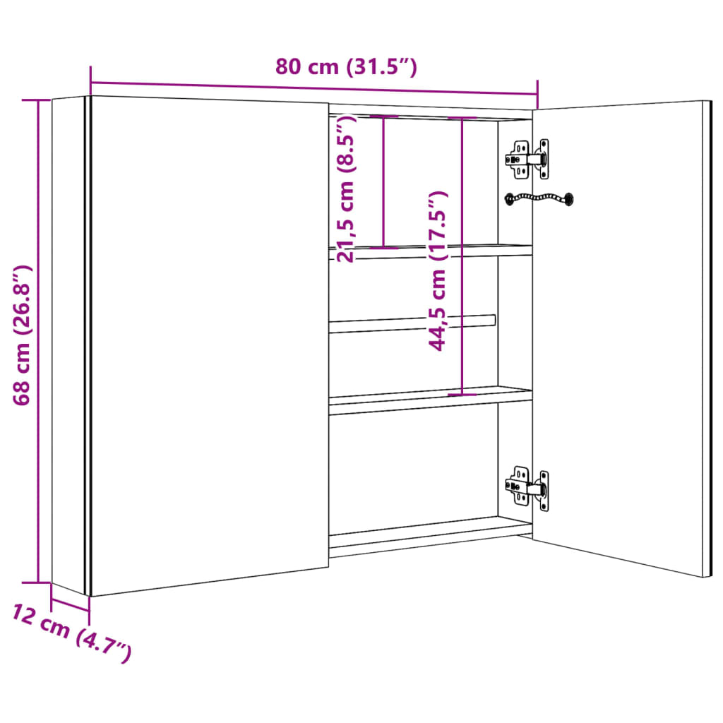 LED-Spiegelschrank fürs Bad Betongrau 80x12x68 cm