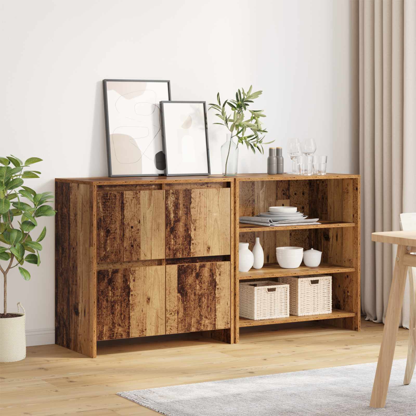 2-tlg. Sideboard Weiß Holzwerkstoff