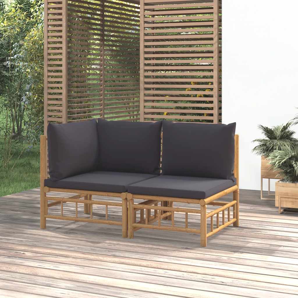 3-tlg. Garten-Lounge-Set mit Kissen Creme Bambus