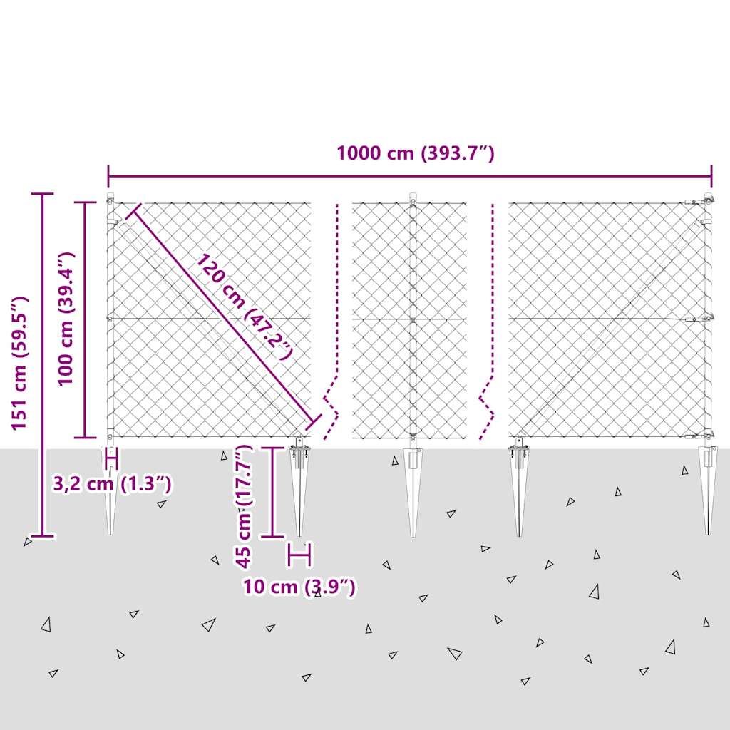 Outdoor Kettenglied-Zaun Erdfixierung 10 x 0,4 m Grün Netz