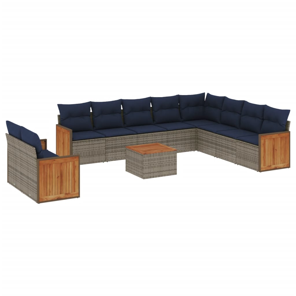10-teiliges Gartensofa-Set mit Kissen, schwarzes Polyrattan