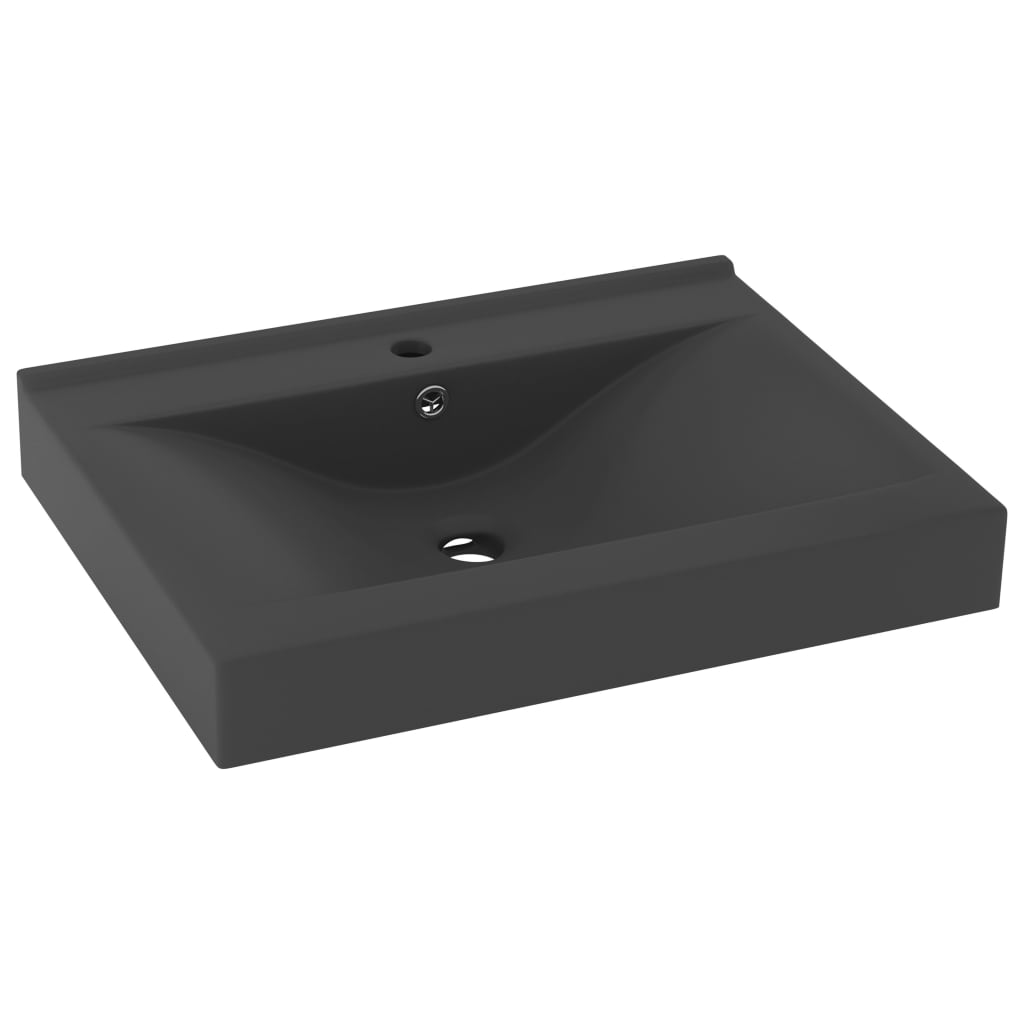 Luxus-Waschbecken mit Hahnloch Matt-Weiß 60x46 cm Keramik