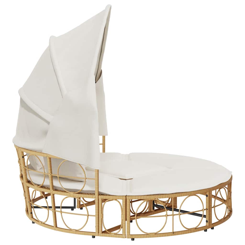 Outdoor-Loungebett mit Dach und Kissen Schwarz Poly Rattan