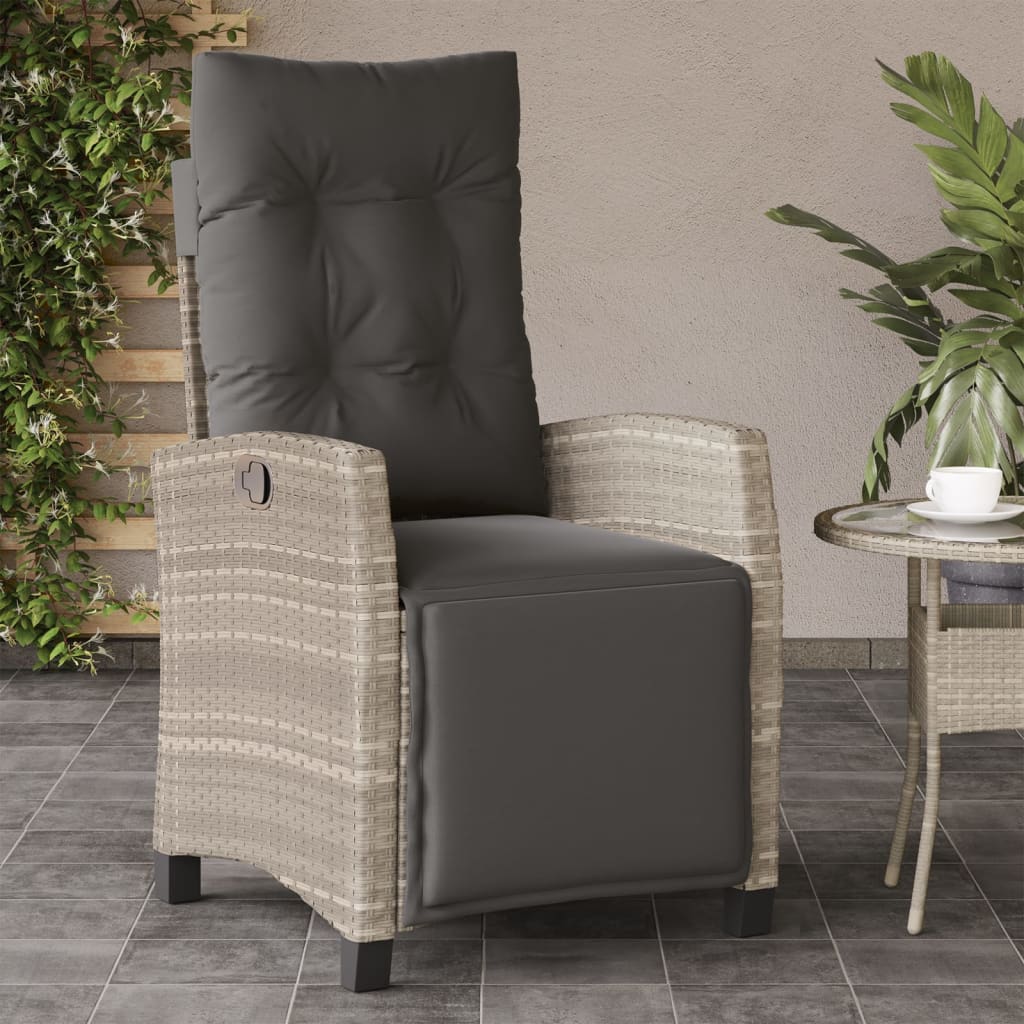 Gartensessel Verstellbar mit Kissen Schwarz Poly Rattan