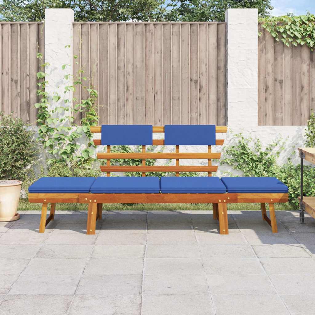 Gartenbank mit Auflagen 2-in-1 190 cm Grau Massivholz Akazie