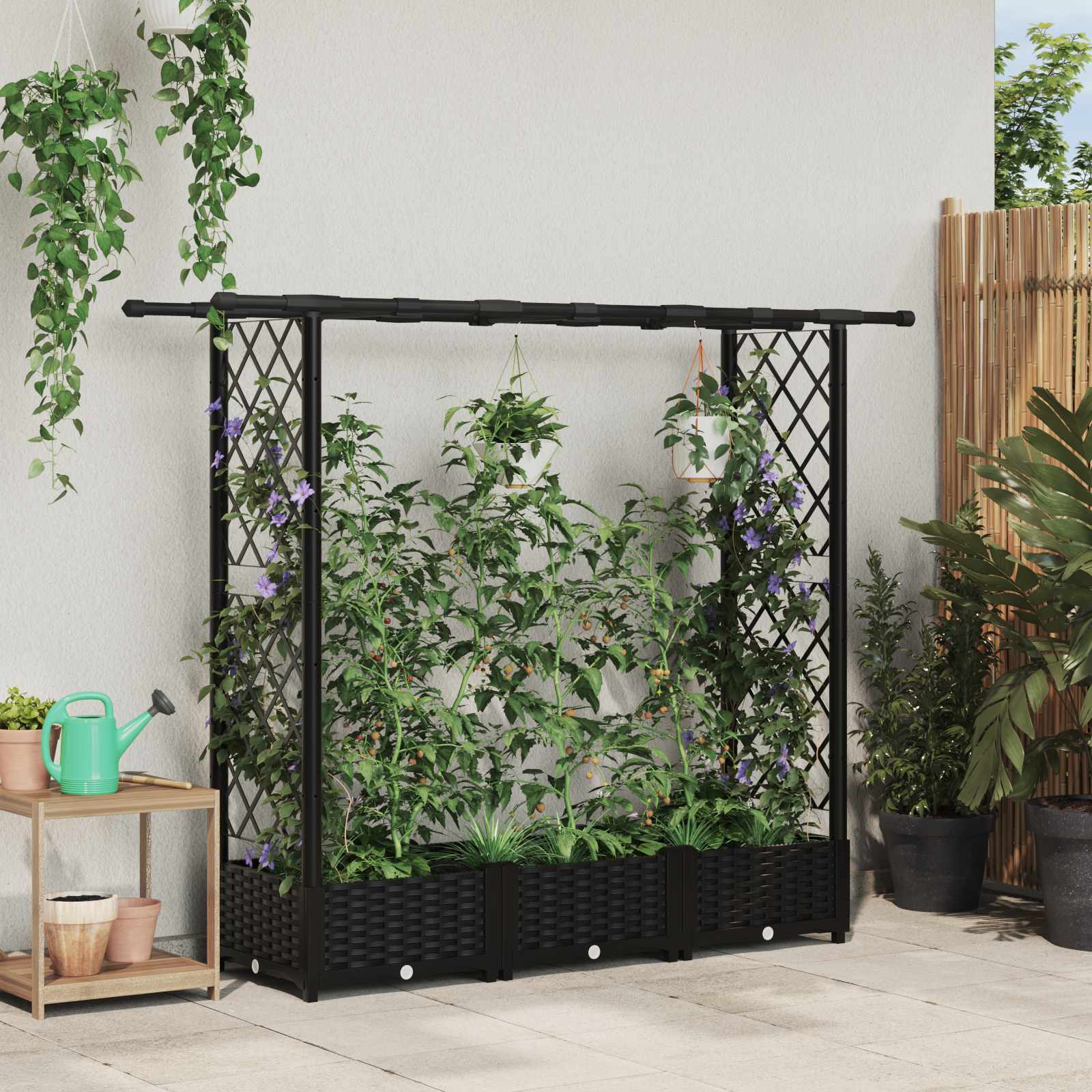 Hochbeet mit Rankgitter und Dach Braun 124 x 40 x 123 cm PP