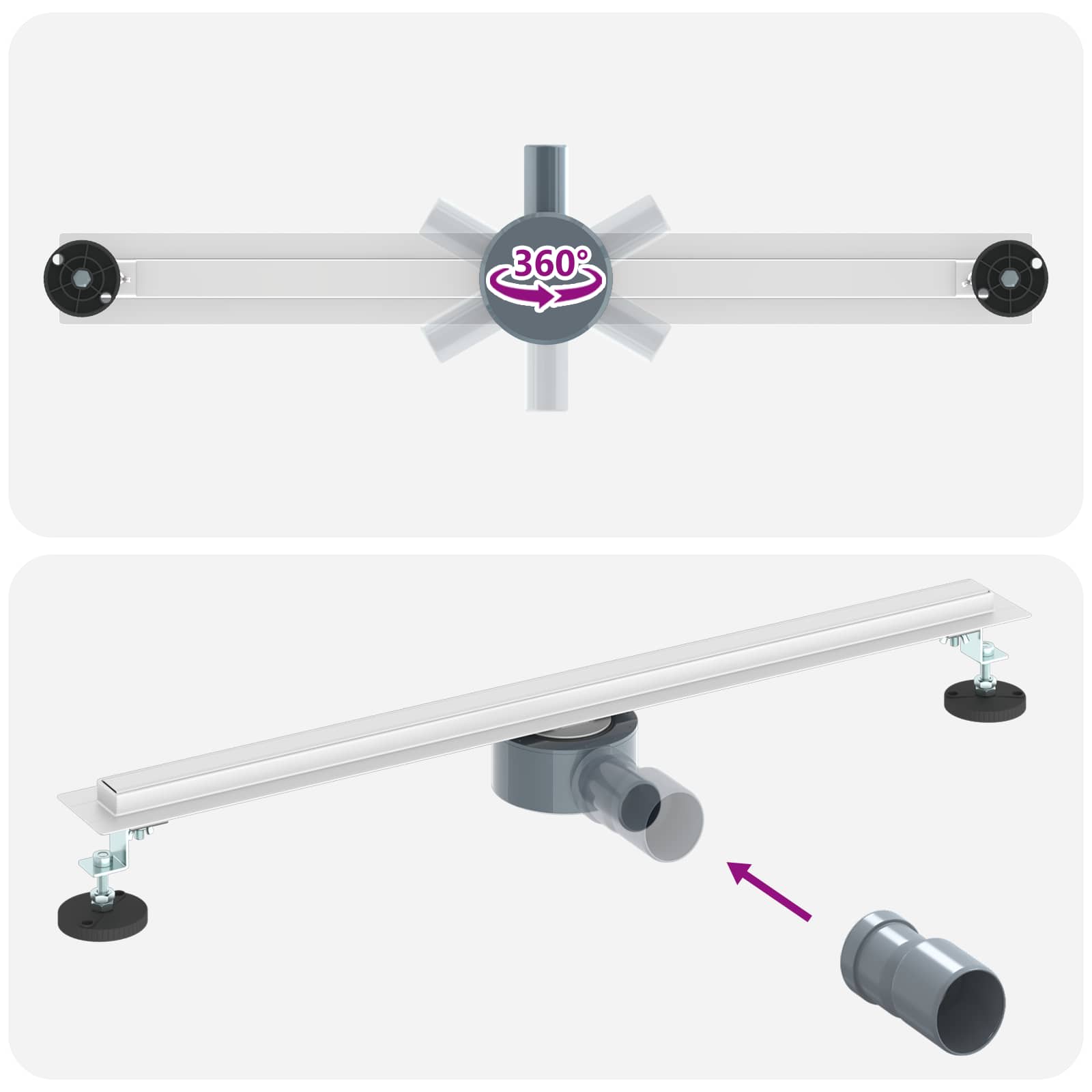 360° Duschablauf mit slim Modell Silber 50 cm Edelstahl 304