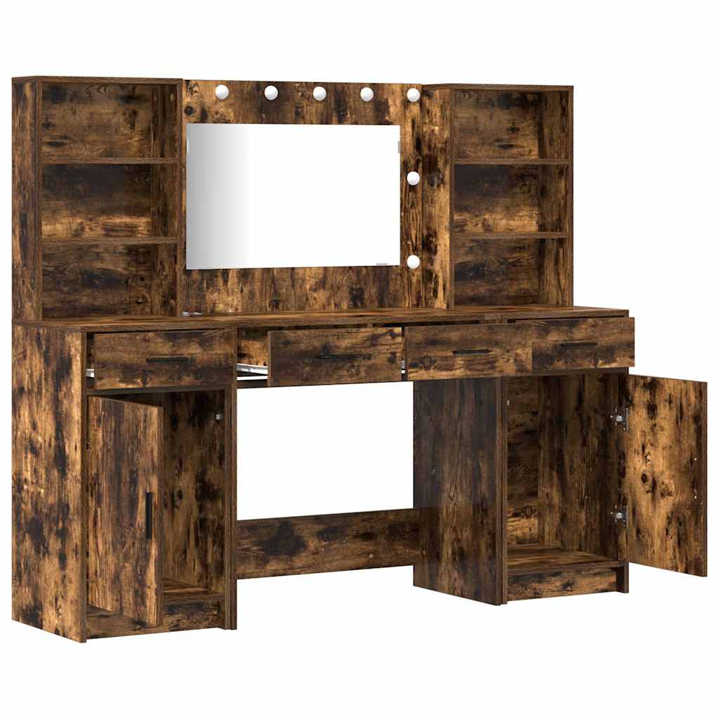Schminktischset mit LED mit Schubladen 3 pcs Weiß Holzwerkstoff