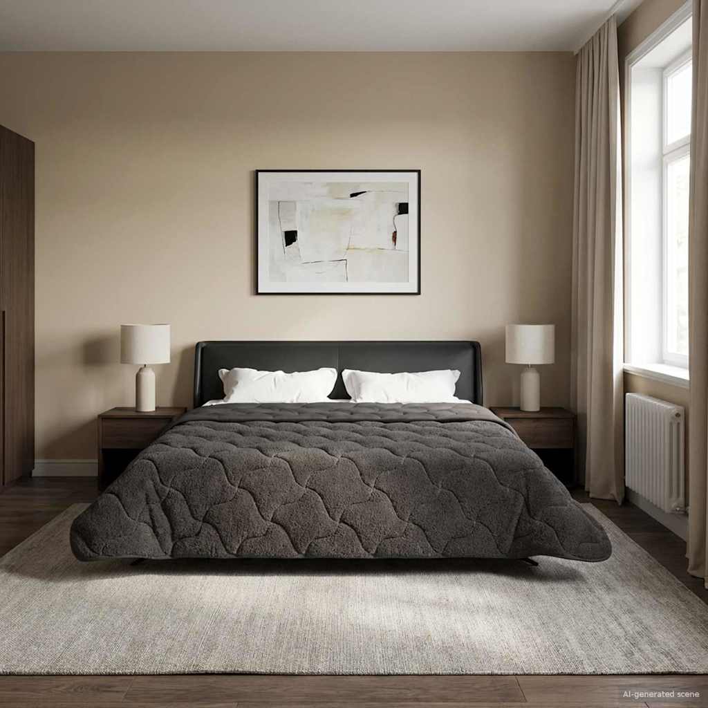 Sommerdecke Anthrazit 135 x 200 cm Mikrofaser und Teddy-Fleece
