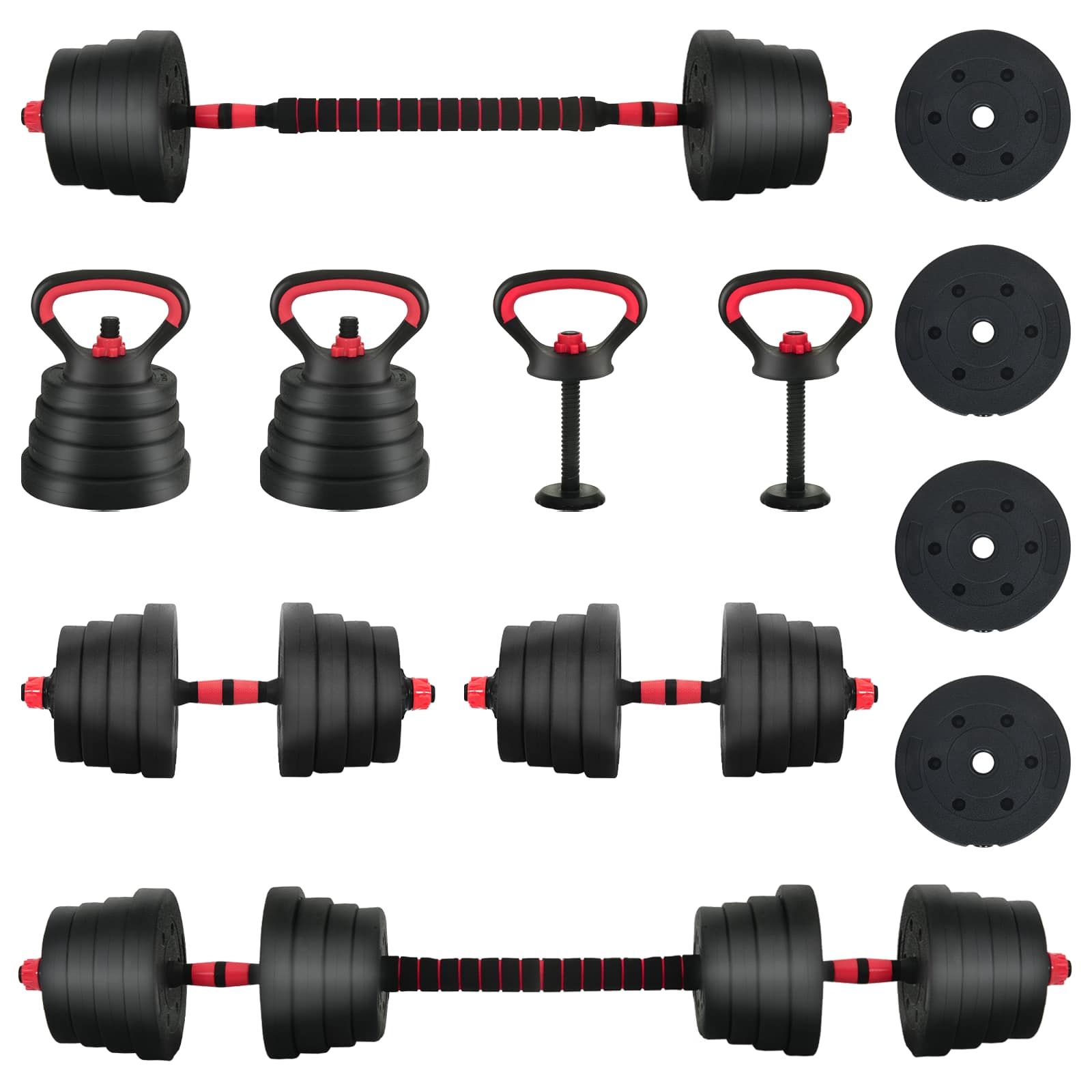 2-in-1 Hantelset 40kg Schwarz und Rot Zement und Eisensand