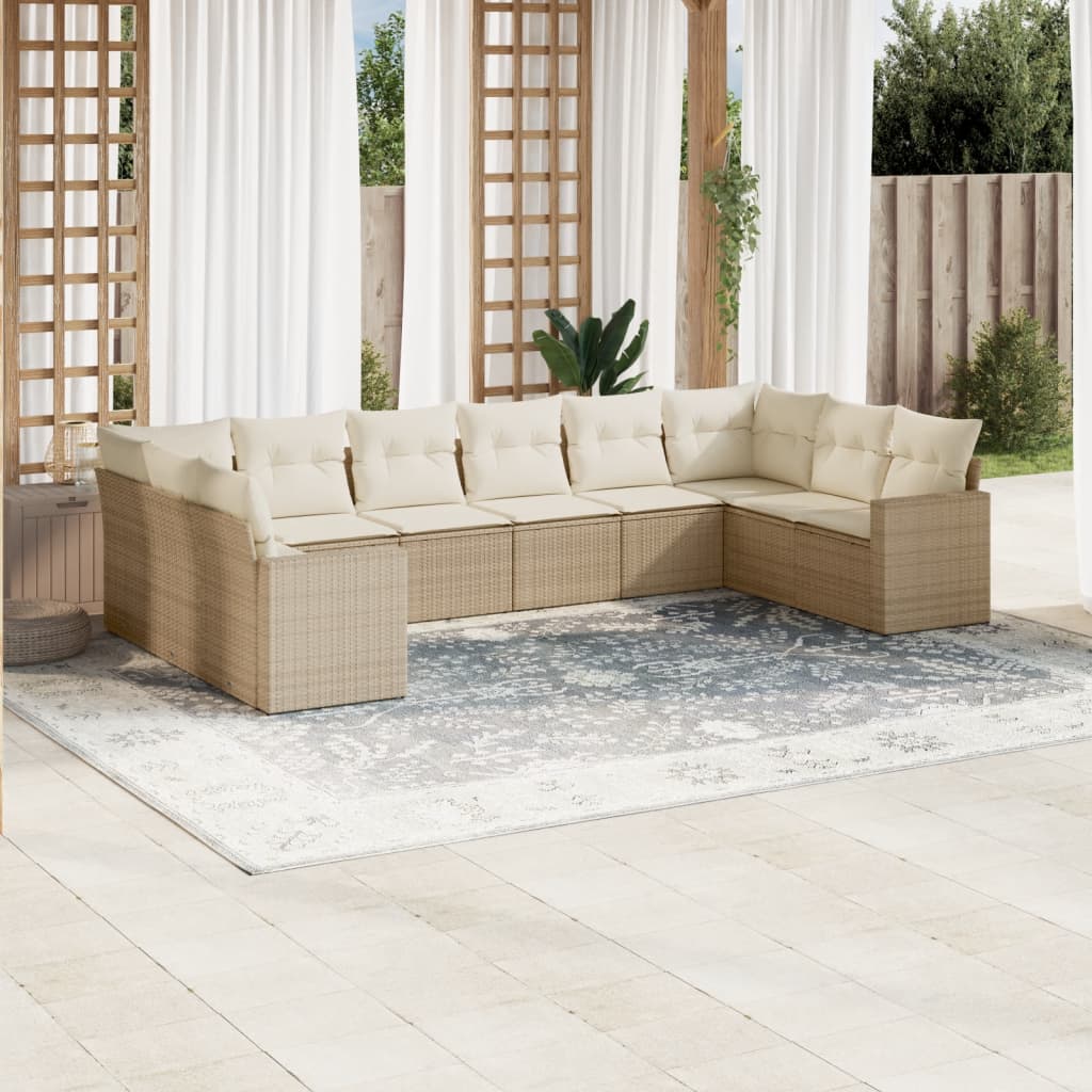 10-tlg. Garten-Sofagarnitur mit Kissen Schwarz Poly Rattan