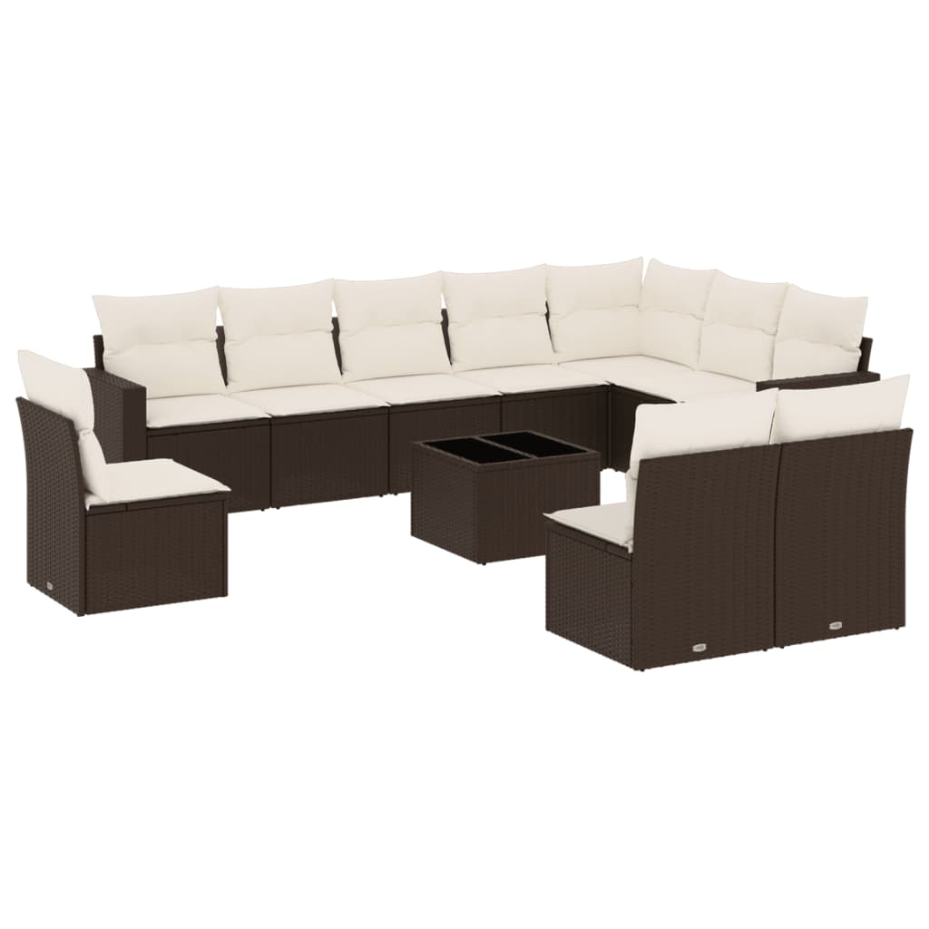10-tlg. Garten-Sofagarnitur mit Kissen Schwarz Poly Rattan
