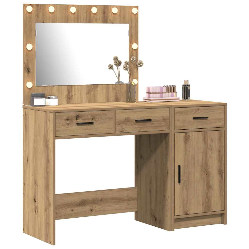 Schminktisch mit Spiegelbeleuchtung 2 pcs Weiß Holzwerkstoff