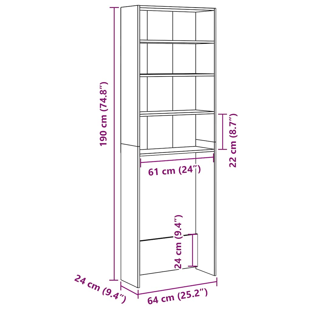Waschmaschinenschrank Weiß 64x24x190 cm