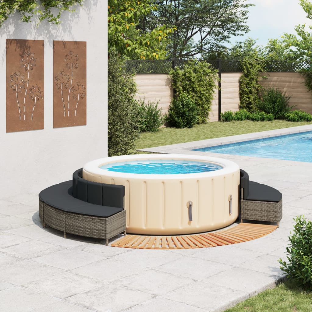 Whirlpool-Umrandung Schwarz Poly-Rattan und Massivholz Akazie