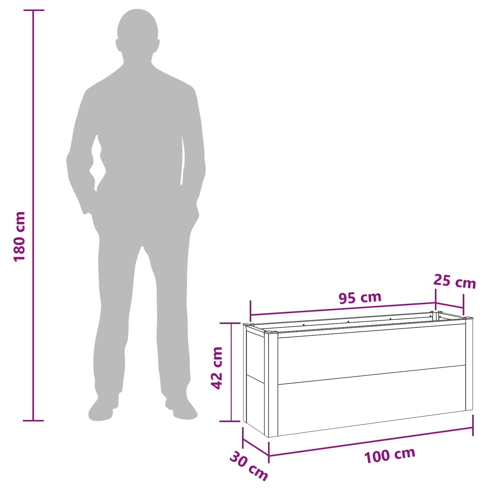 Hochbeet Grau 50 x 30 x 22 cm WPC und Aluminium