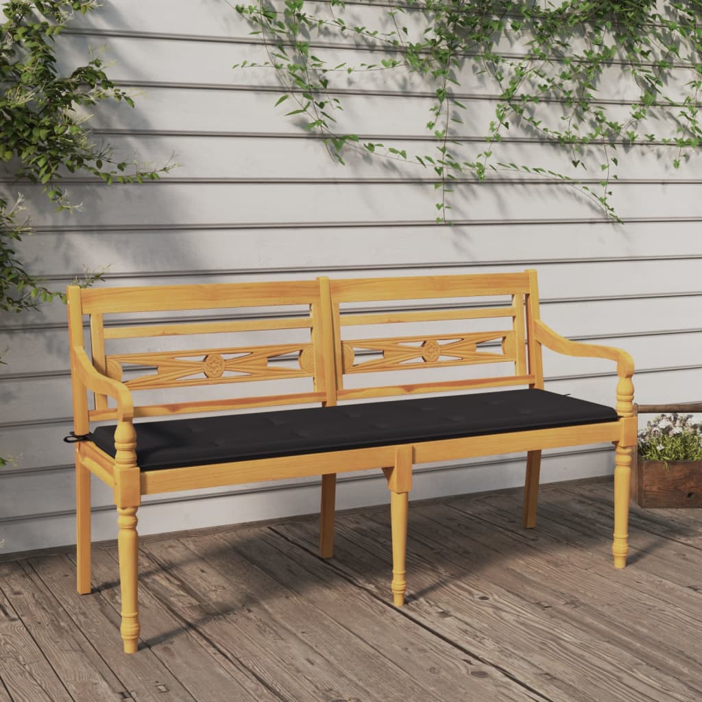 Batavia-Gartenbank mit Anthrazit Kissen 120 cm Teak Massivholz