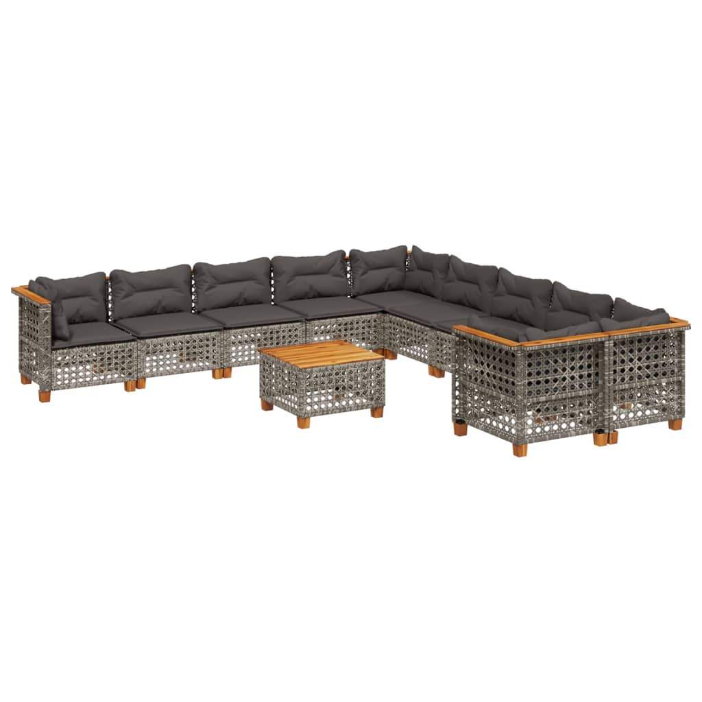 10-tlg. Garten-Sofagarnitur mit Kissen Beige Poly Rattan
