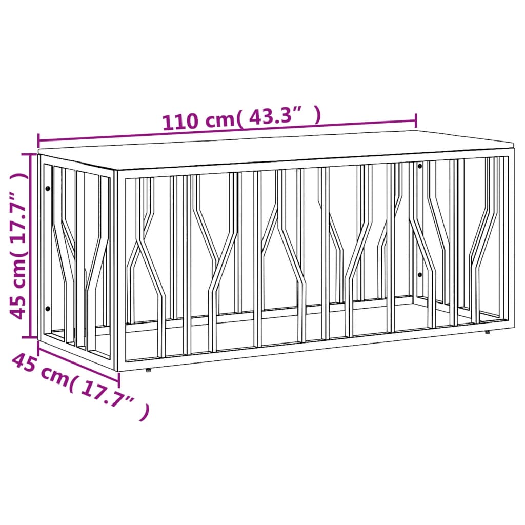 Couchtisch 110x45x45 cm Edelstahl und Glas