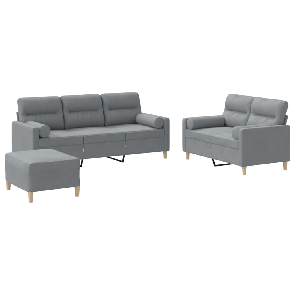 3-tlg. Sofagarnitur mit Kissen Taupe Stoff