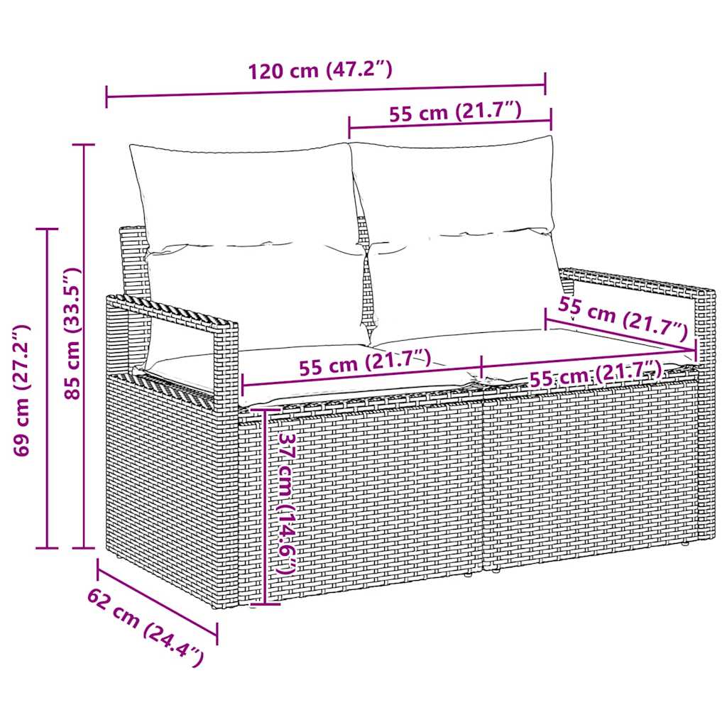 Garten Essgruppe mit Kissen 7 pcs Schwarz und Creme