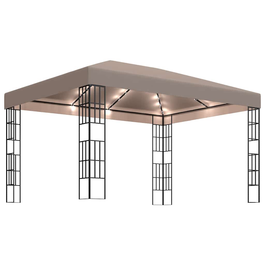Pavillon mit LED-Lichterkette 3x3 m Taupe