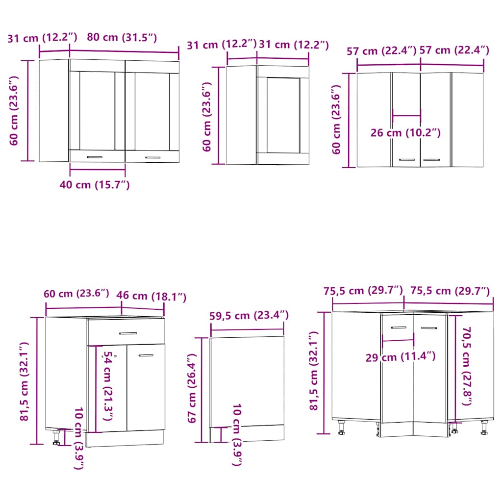 11-tlg. Küchenzeile Lyon Weiß Holzwerkstoff