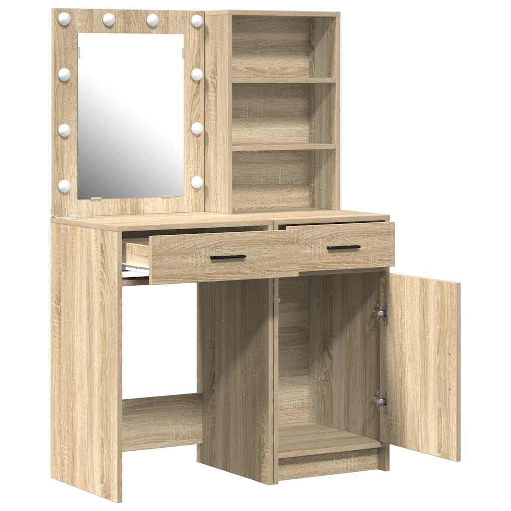 Schminktischset mit LED mit Schubladen 2 pcs Weiß Holzwerkstoff