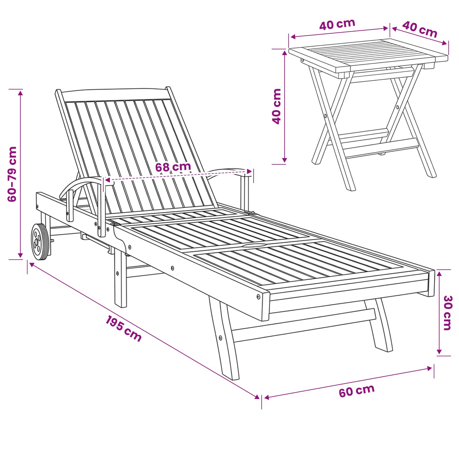 Sonnenliege 1-Person Braun Massivholz Teak