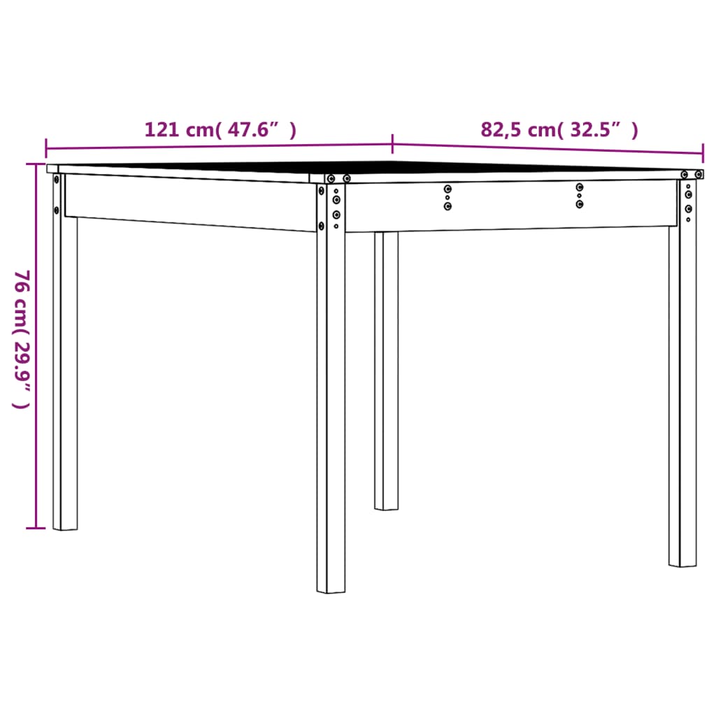 Gartentisch 82,5x82,5x76 cm Massivholz Kiefer