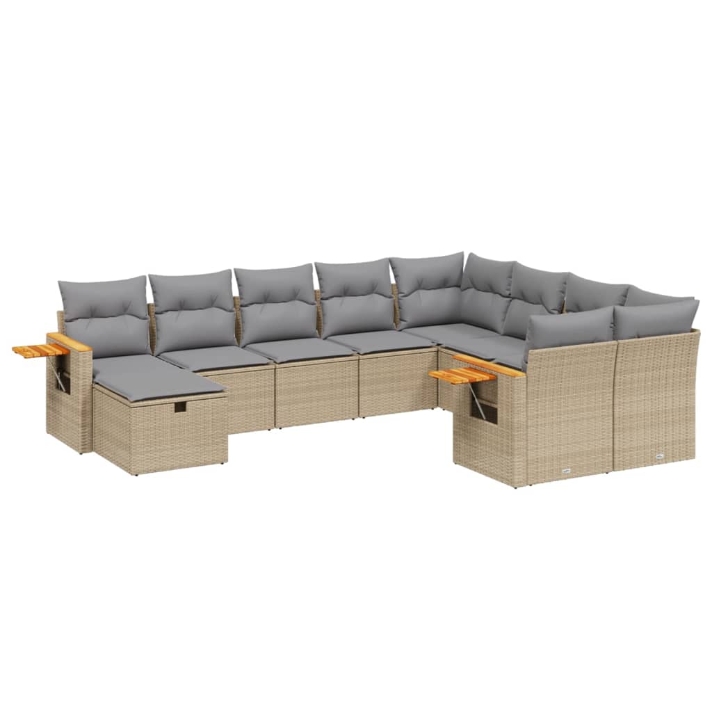 10-tlg. Garten-Sofagarnitur mit Kissen Schwarz Poly Rattan