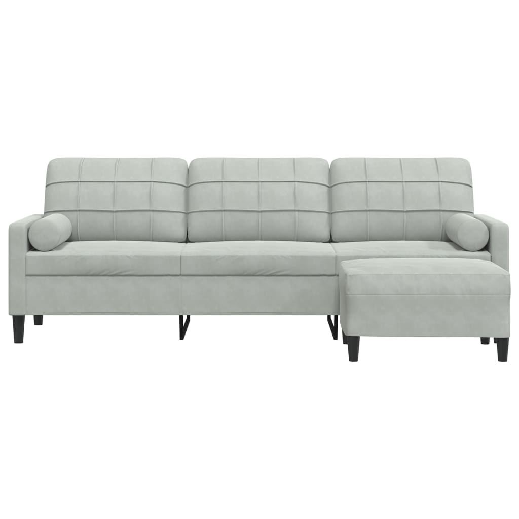3-Sitzer-Sofa mit Hocker Hellgrau 180 cm Samt