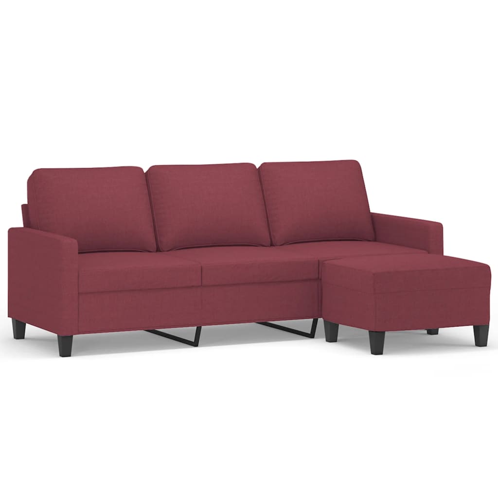 3-Sitzer-Sofa mit Hocker Creme 180 cm Stoff
