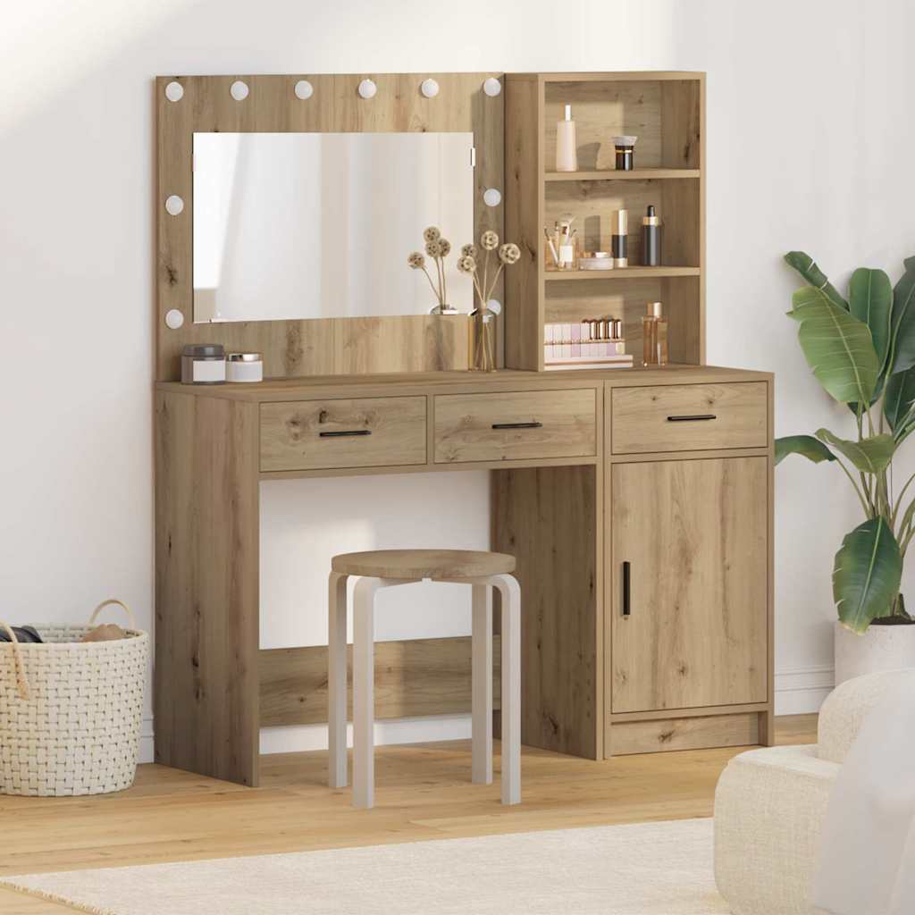 Schminktisch mit Spiegelbeleuchtung 2 pcs Weiß Holzwerkstoff