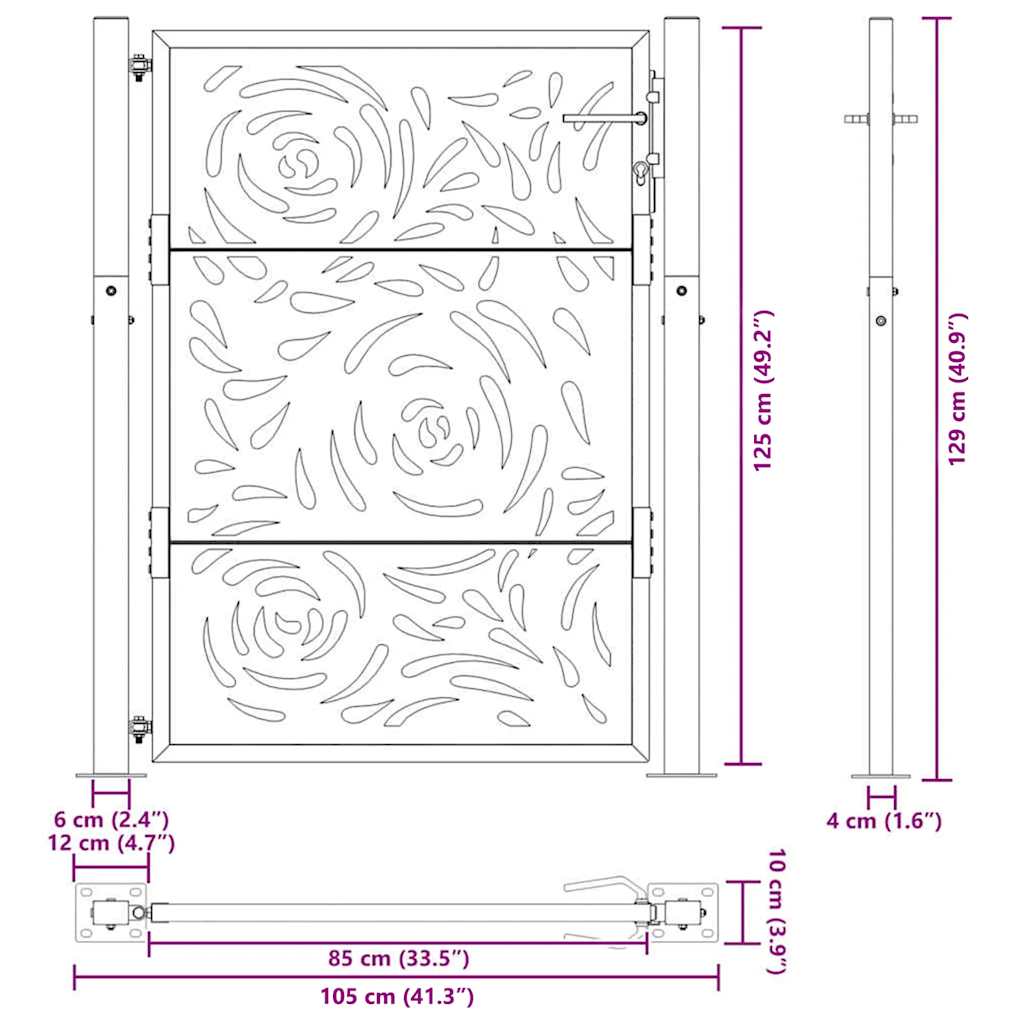 Gartentor Schwarz 100x100 cm Stahl Lichtdesign