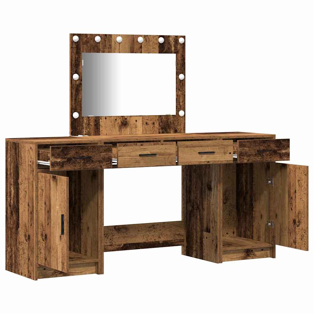 Schminktisch mit Spiegelbeleuchtung 3 pcs Weiß Holzwerkstoff
