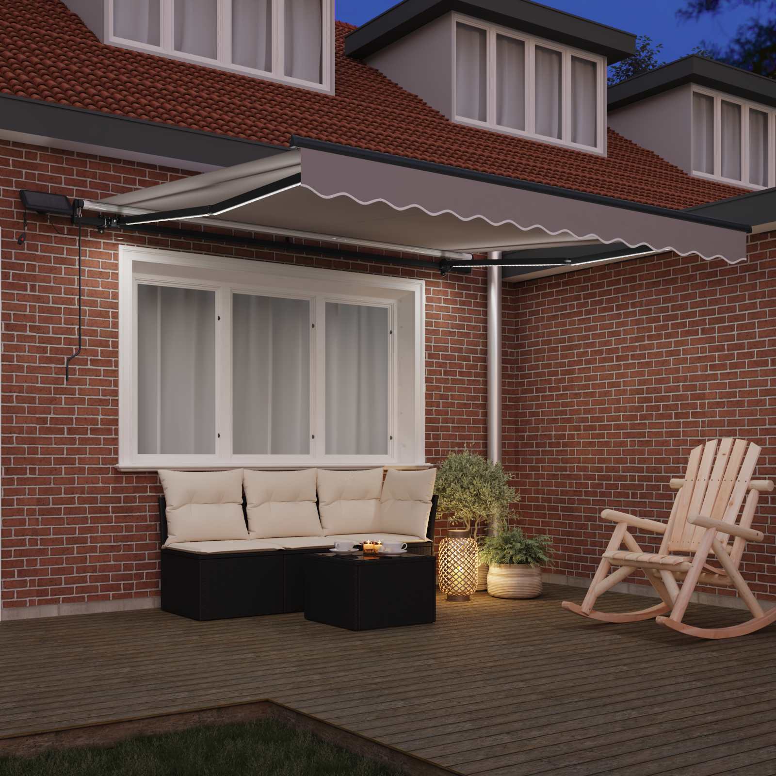 Markise Manuell Einziehbar mit LED 300x250 cm Blau und Weiß