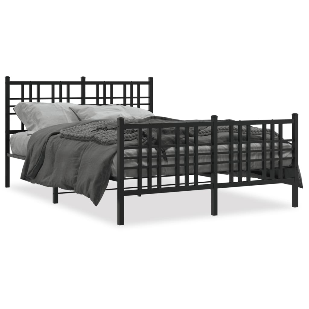 Bettgestell mit Kopf- und Fußteil Metall Schwarz 90x200 cm