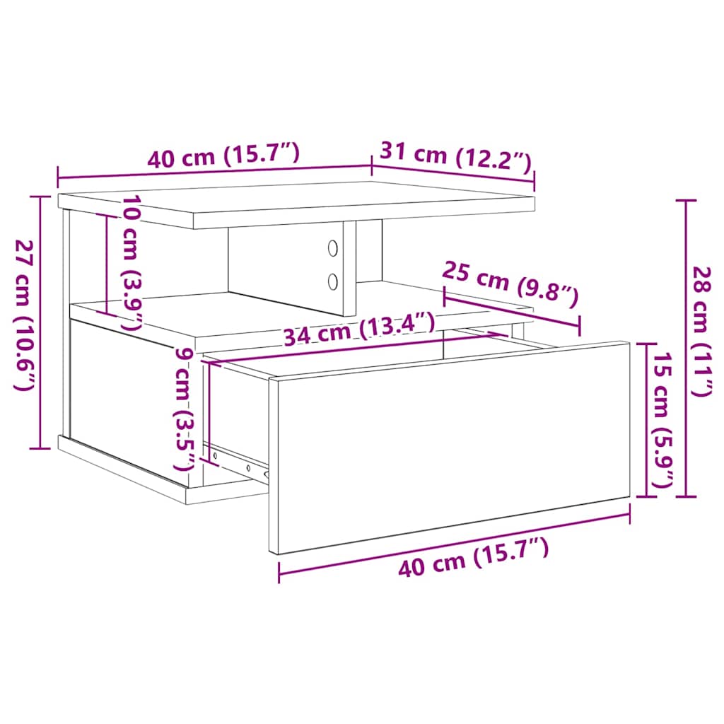 Hängender Nachttisch Weiß 40x31x27 cm Holzwerkstoff