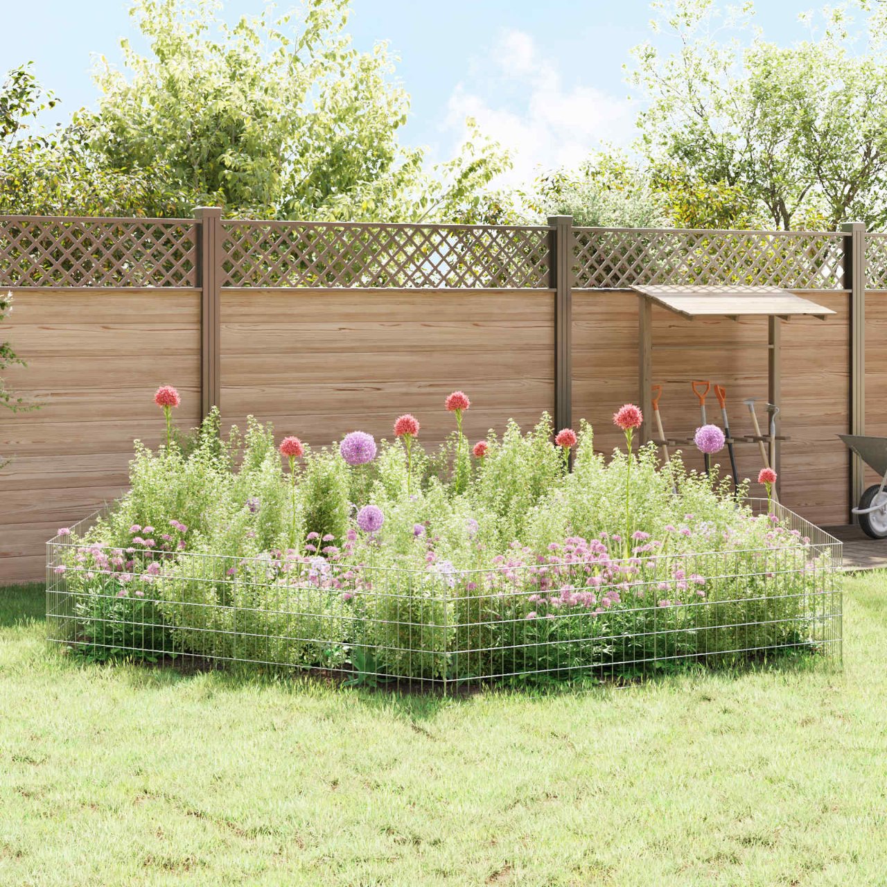 Gartenzaun mit Pfählen 12 pcs 35 x 30 cm Mesh Verzinkter Stahl
