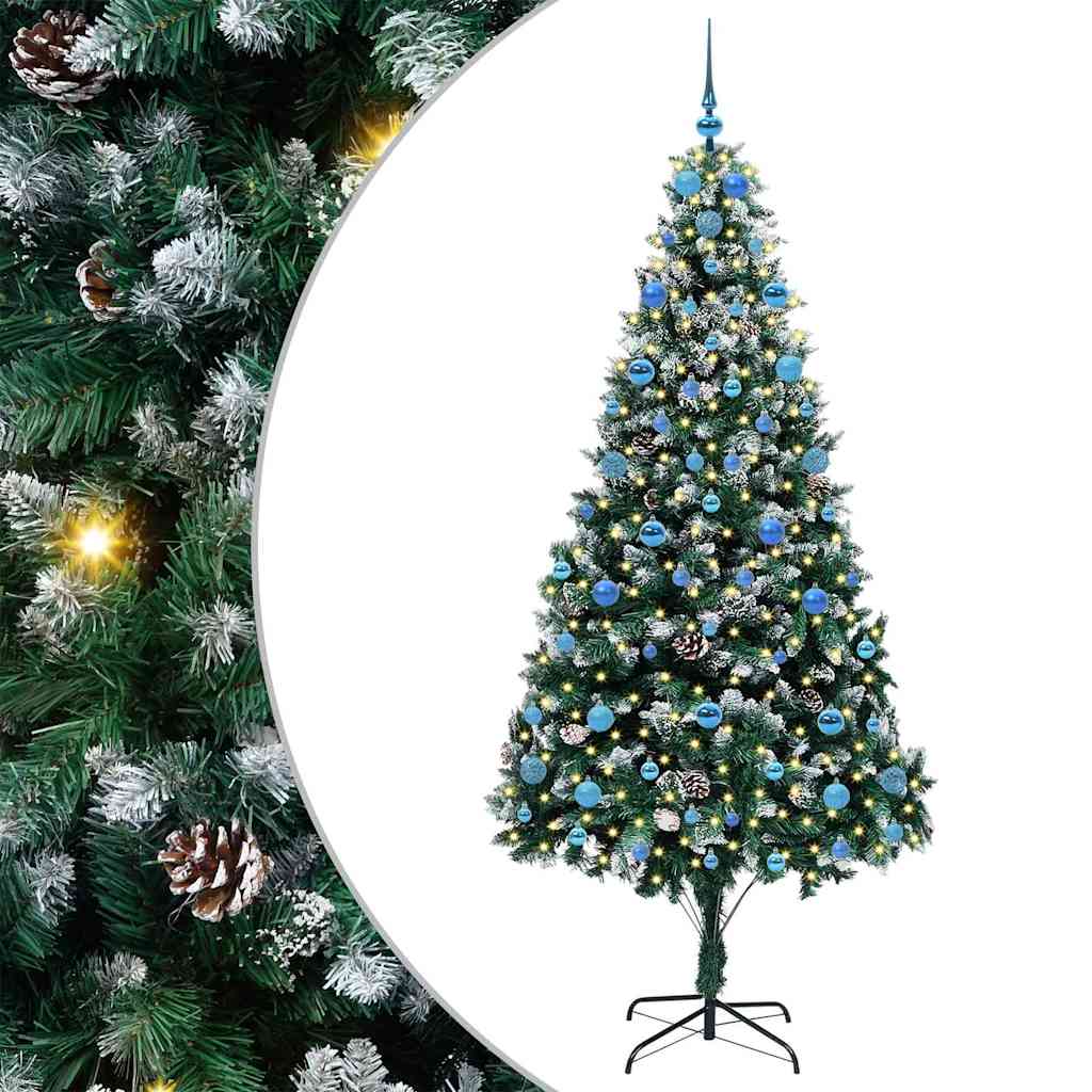 Künstlicher Weihnachtsbaum mit LEDs Kugeln Zapfen 150 cm