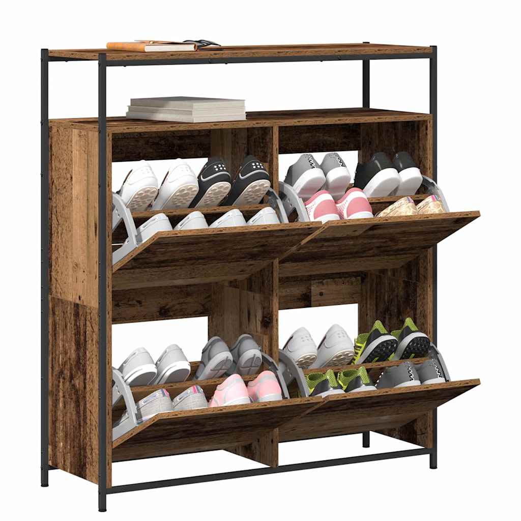 Schuhschrank mit 4 Klappen Sonoma-Eiche 100x34x112 cm
