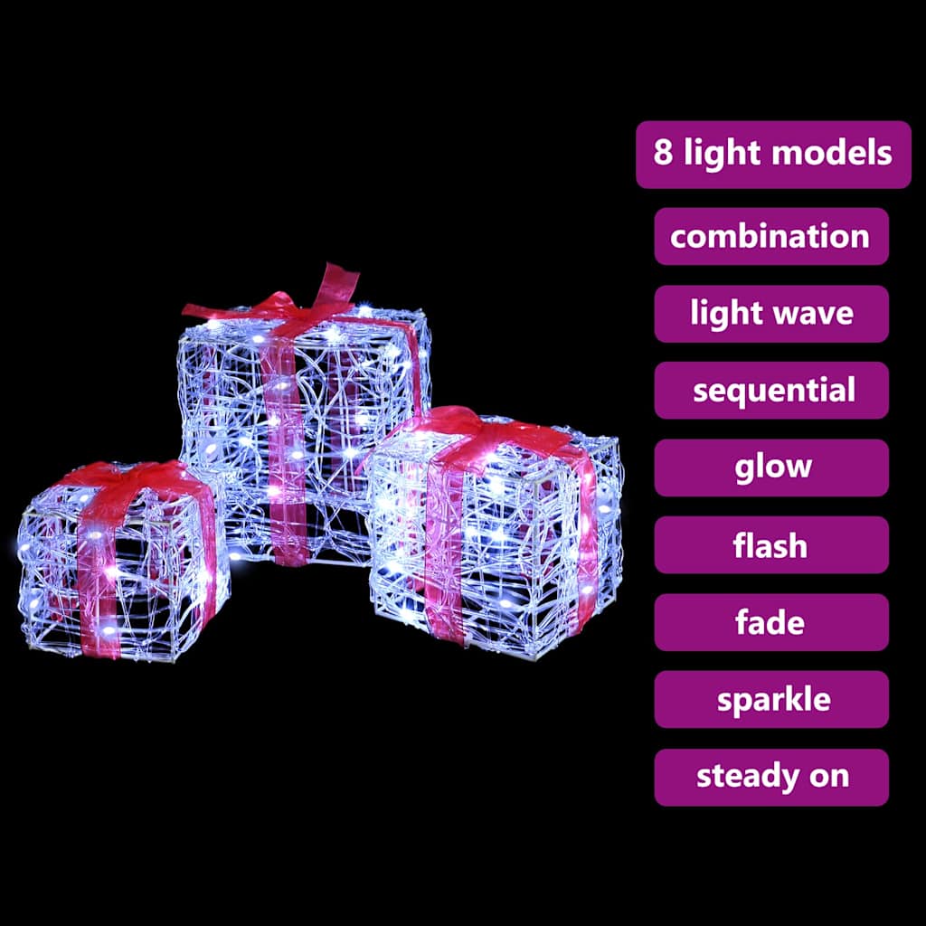 Geschenkbox mit 60 LEDs 3 pcs Warmweiß 20 x 20 x 20 cm Acryl