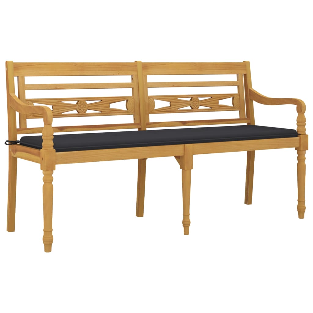 Batavia-Gartenbank mit Anthrazit Kissen 120 cm Teak Massivholz