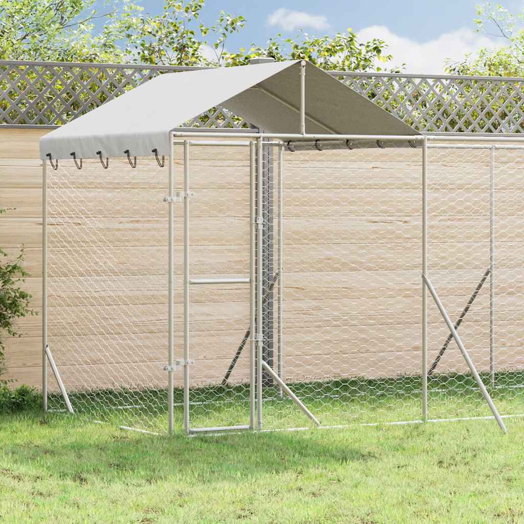 Outdoor-Hundezwinger mit Dach Silber 2x2x2,5 m Verzinkter Stahl