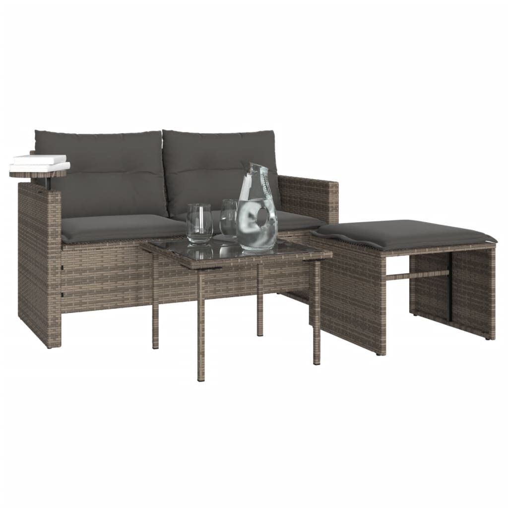 3-tlg. Garten-Sofagarnitur mit Kissen Schwarz Poly Rattan